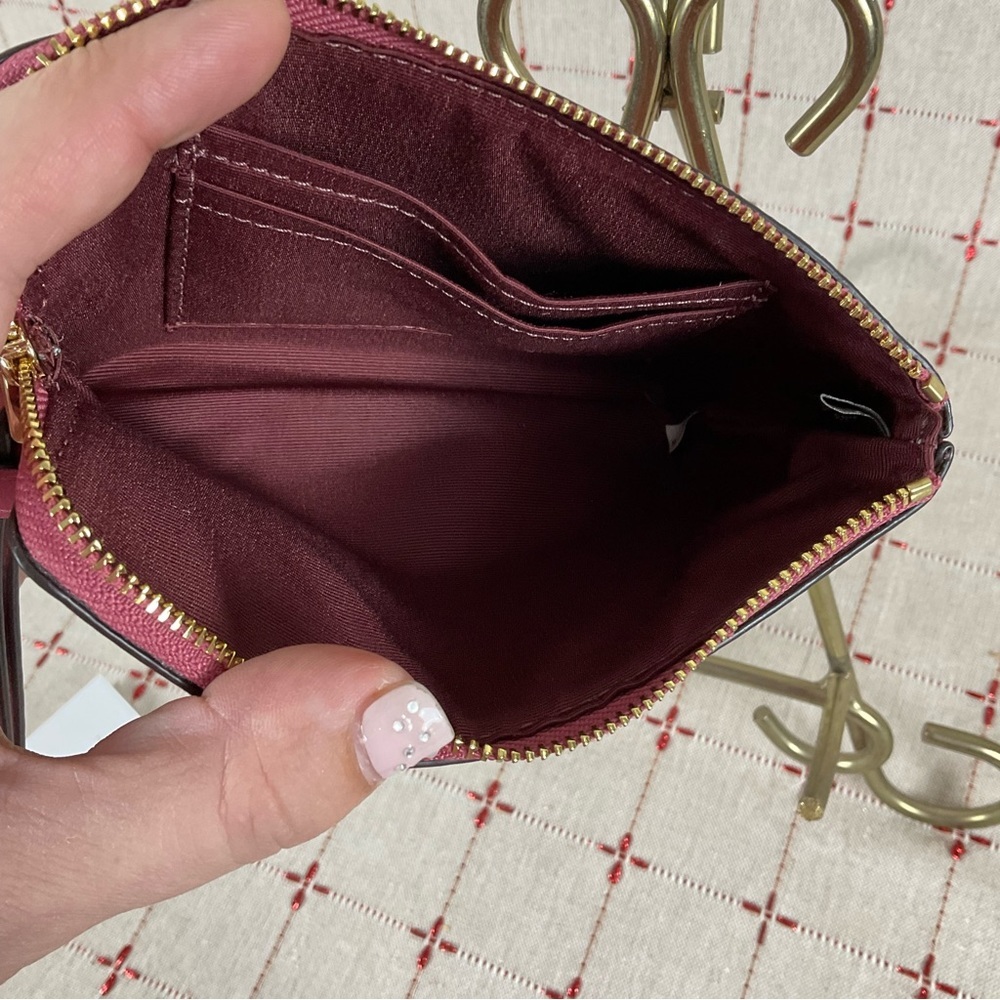 COACH Canvas & Leather Corner Zip Wristlet Small Wallet Clutch CF548 Pink Gold - Picture 4 of 5